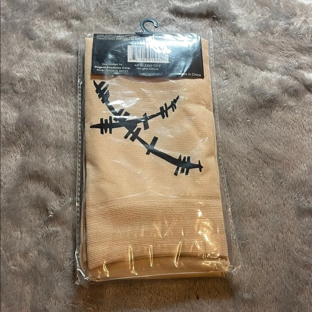 Beige Thigh-High Stockings with Black Stitch Design NEW